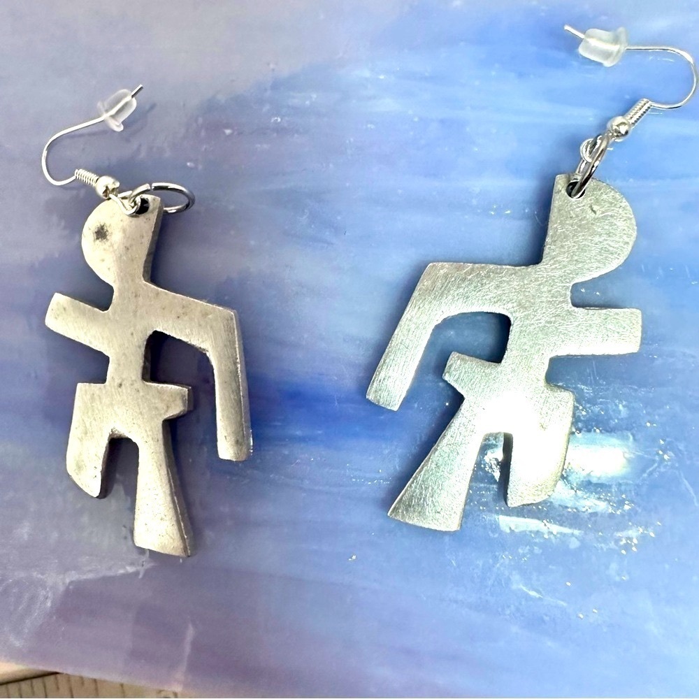 RARE Vintage Glen Yank “Running Man” Earrings 80s Modernist Aluminum Art Jewelry